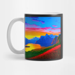 Retro nostalgic dreamy sunset in the mountains Mug